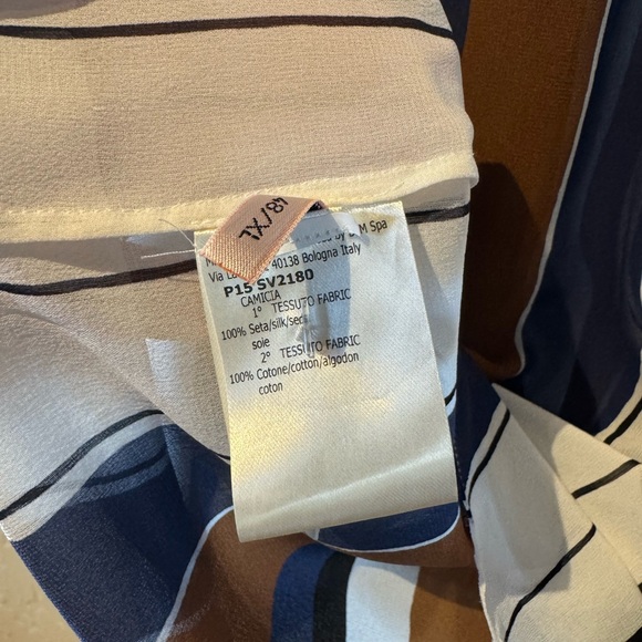 Giambattista Valli Multicolor Striped Contrast Bib Silk Blouse, Italy, Large - Picture 9 of 10